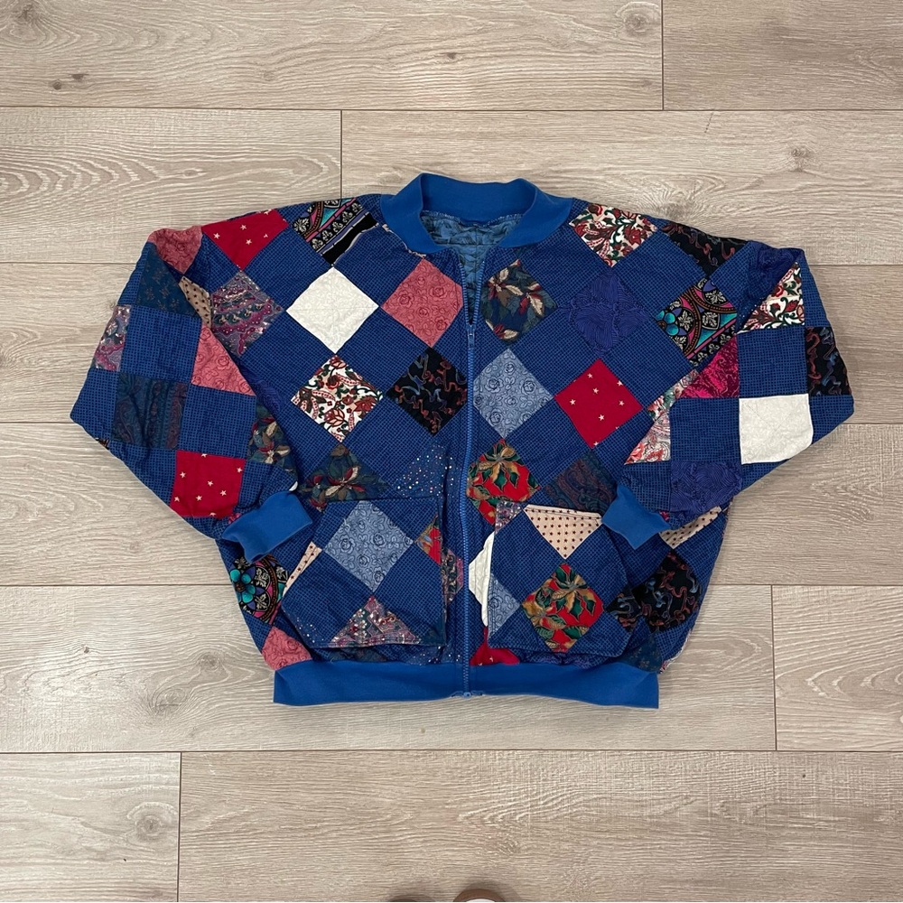 Vintage Colorful Patchwork Bomber Jacket